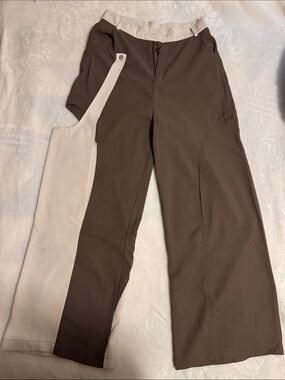 Men's Two-Tone Brown and Cream Wide-Leg Pants